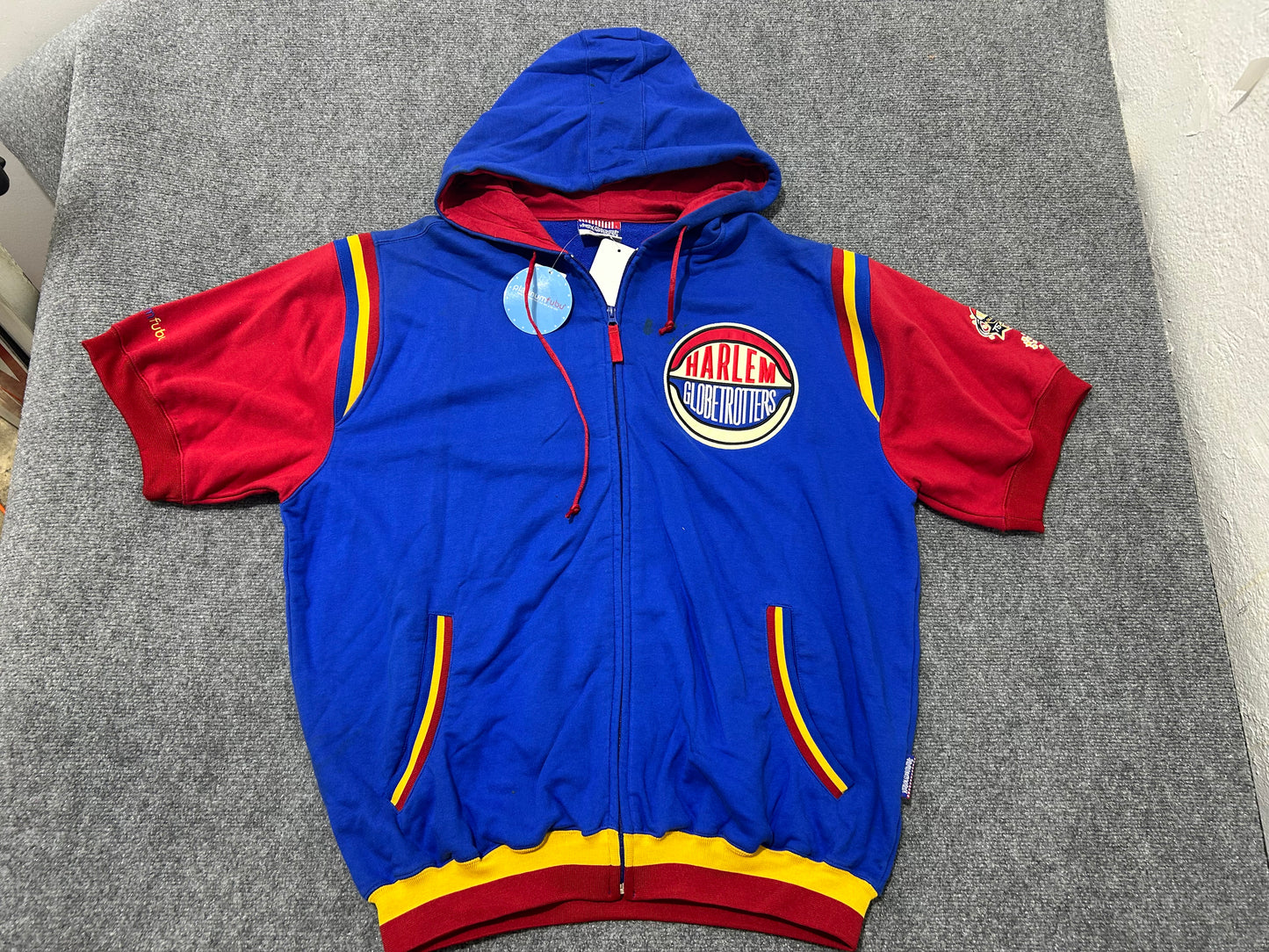 Fubu Harlem Globtrotters Zip Up Hooded Shirt - Blue/Red Size Large