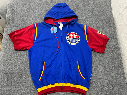 Fubu Harlem Globtrotters Zip Up Hooded Shirt - Blue/Red Size Large