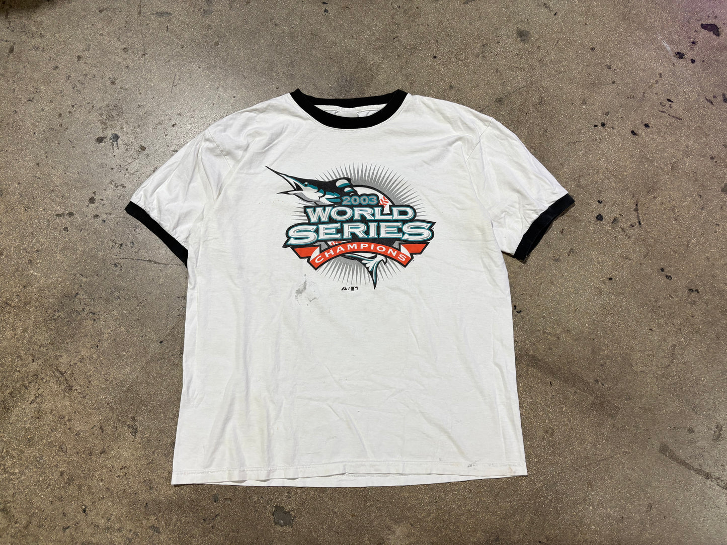 2003 Florida Marlins World Champ Ringer Tee - White Size XL