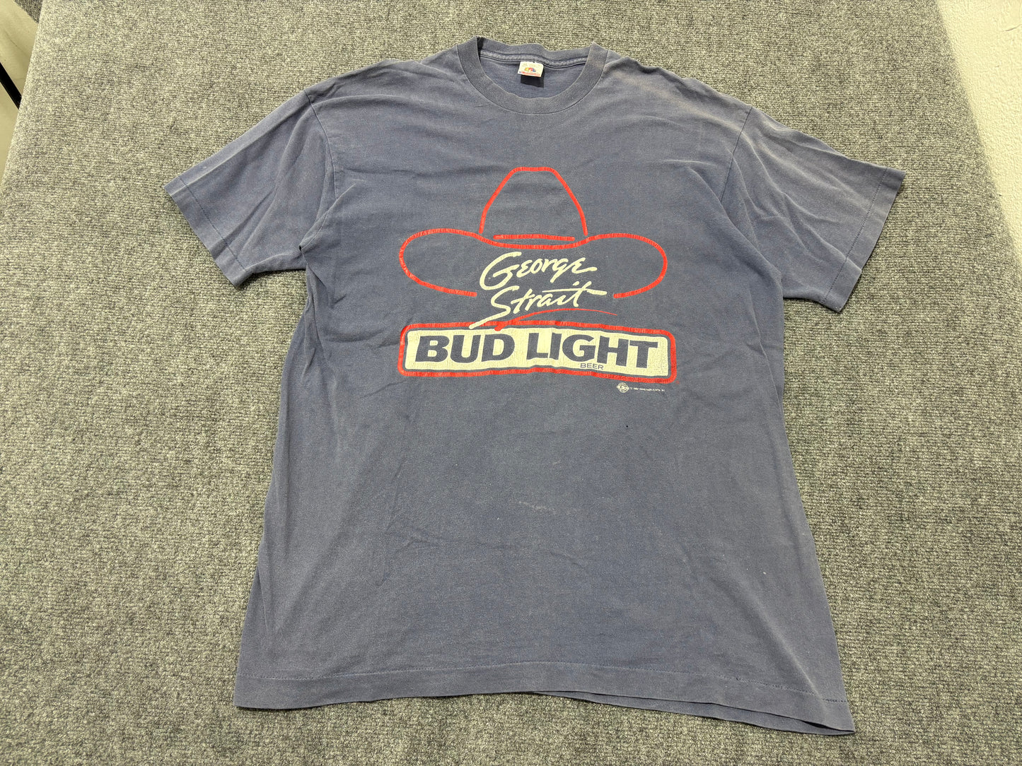 1990 George Strait BudLight Tee - Faded Navy Size XL