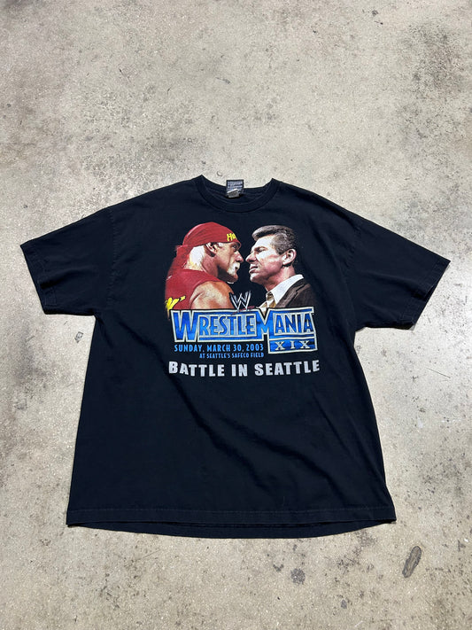 2003 Wrestle Mania XIX Hogan McMahon Tee - Black Size XXL