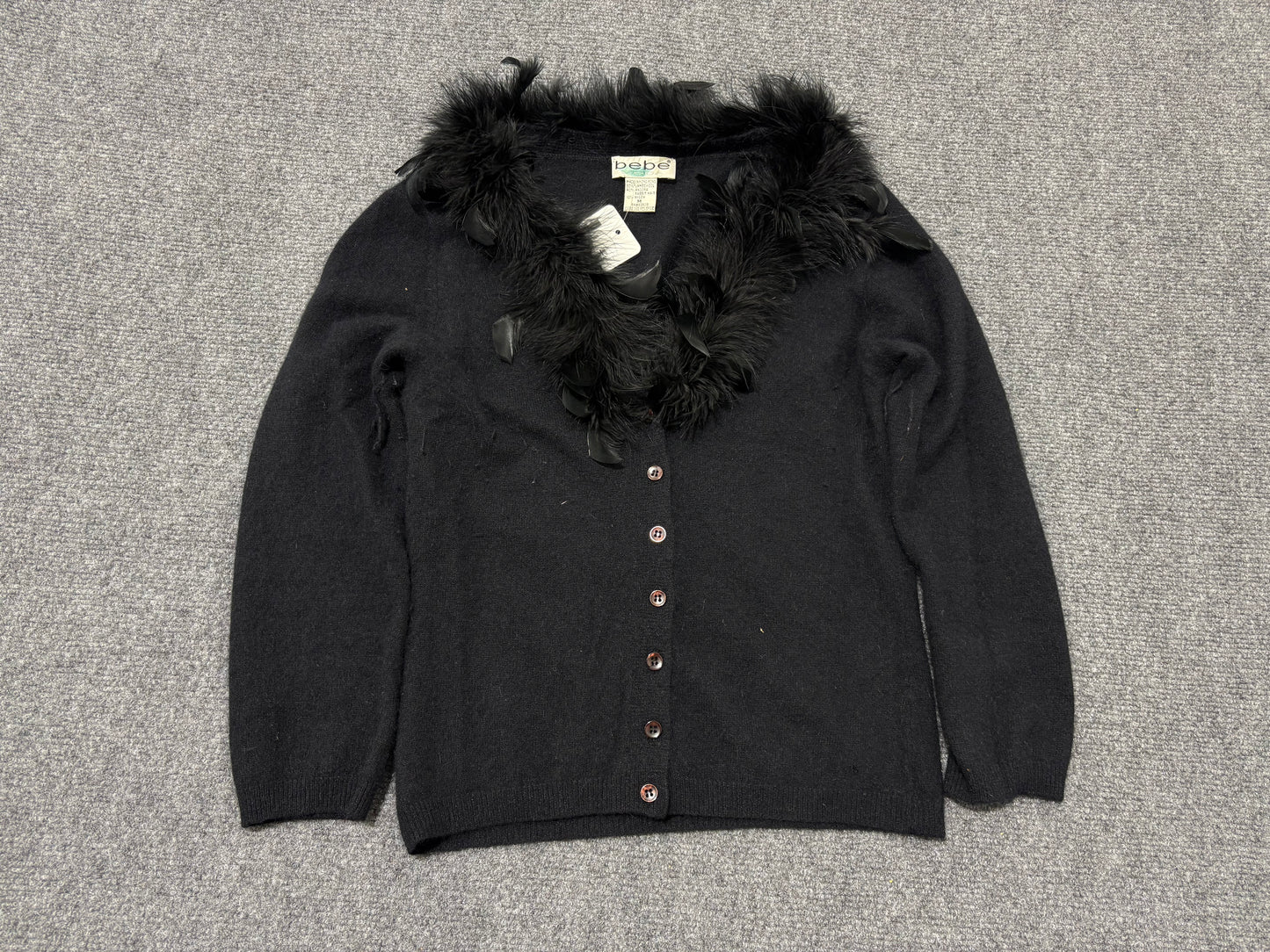 BEBE Cropped Fur Cardigan - Black Size Medium