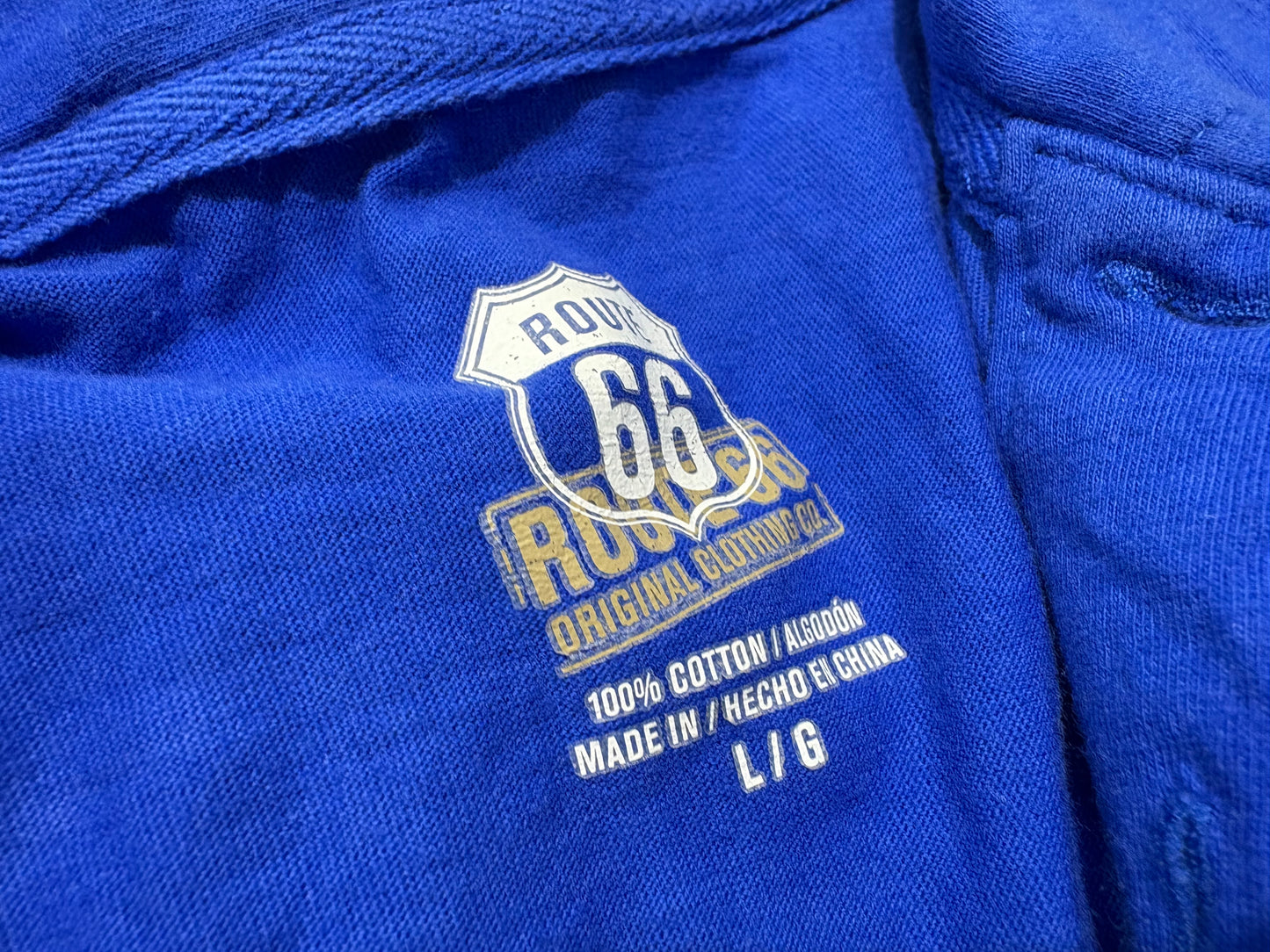Y2K Route 66 Tribal Cross Polo Shirt - Blue Size Large