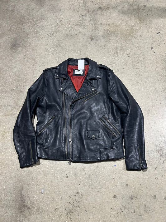 Topman Moto Leather Jacket - Black Size Large