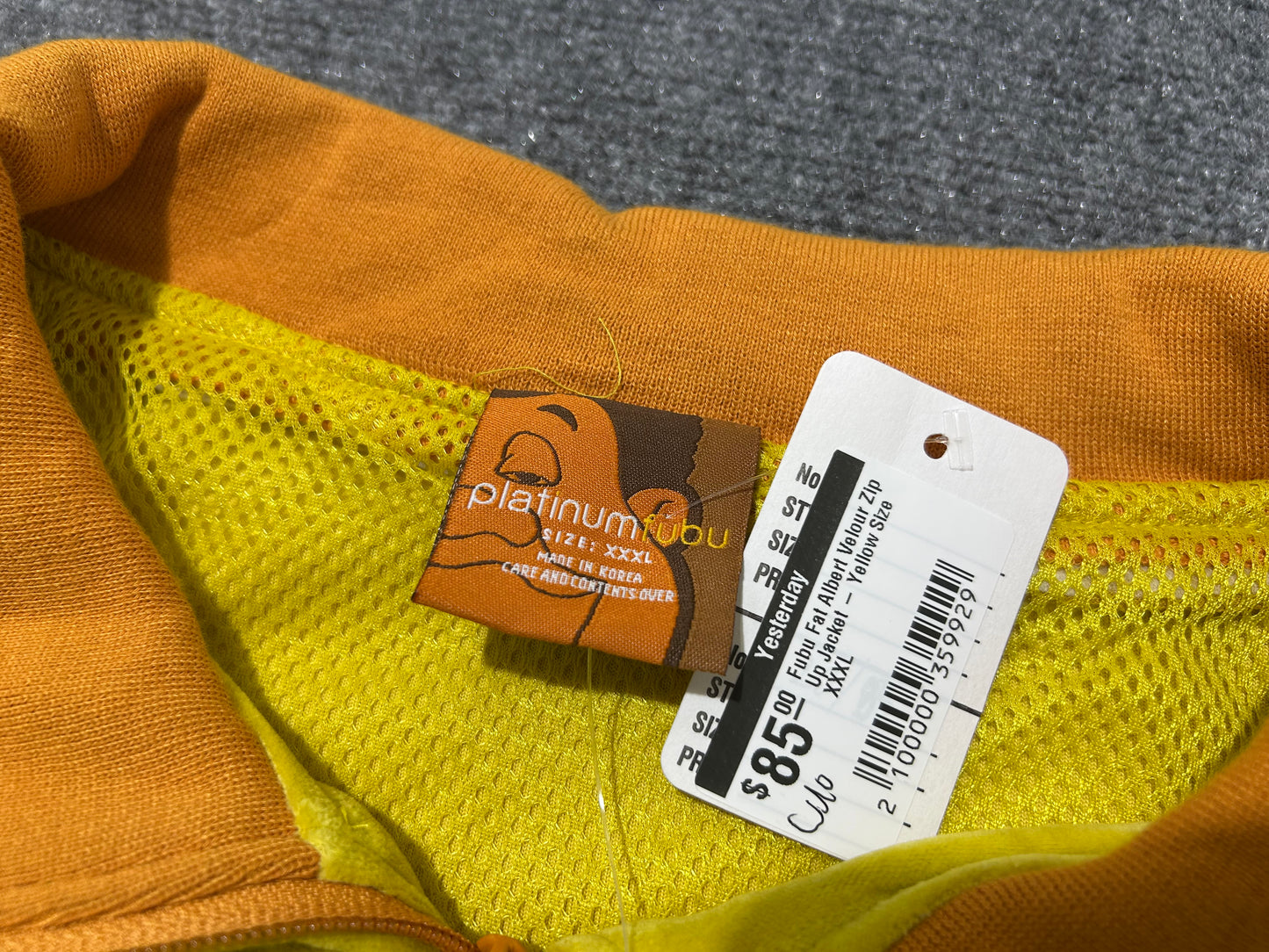 Fubu Fat Albert Velour Zip Up Jacket - Yellow Size XXXL