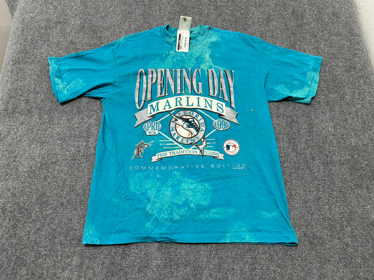 1997 Bleach/Thrashed Florida Marlins Opening Day Tee - Teal Size XL