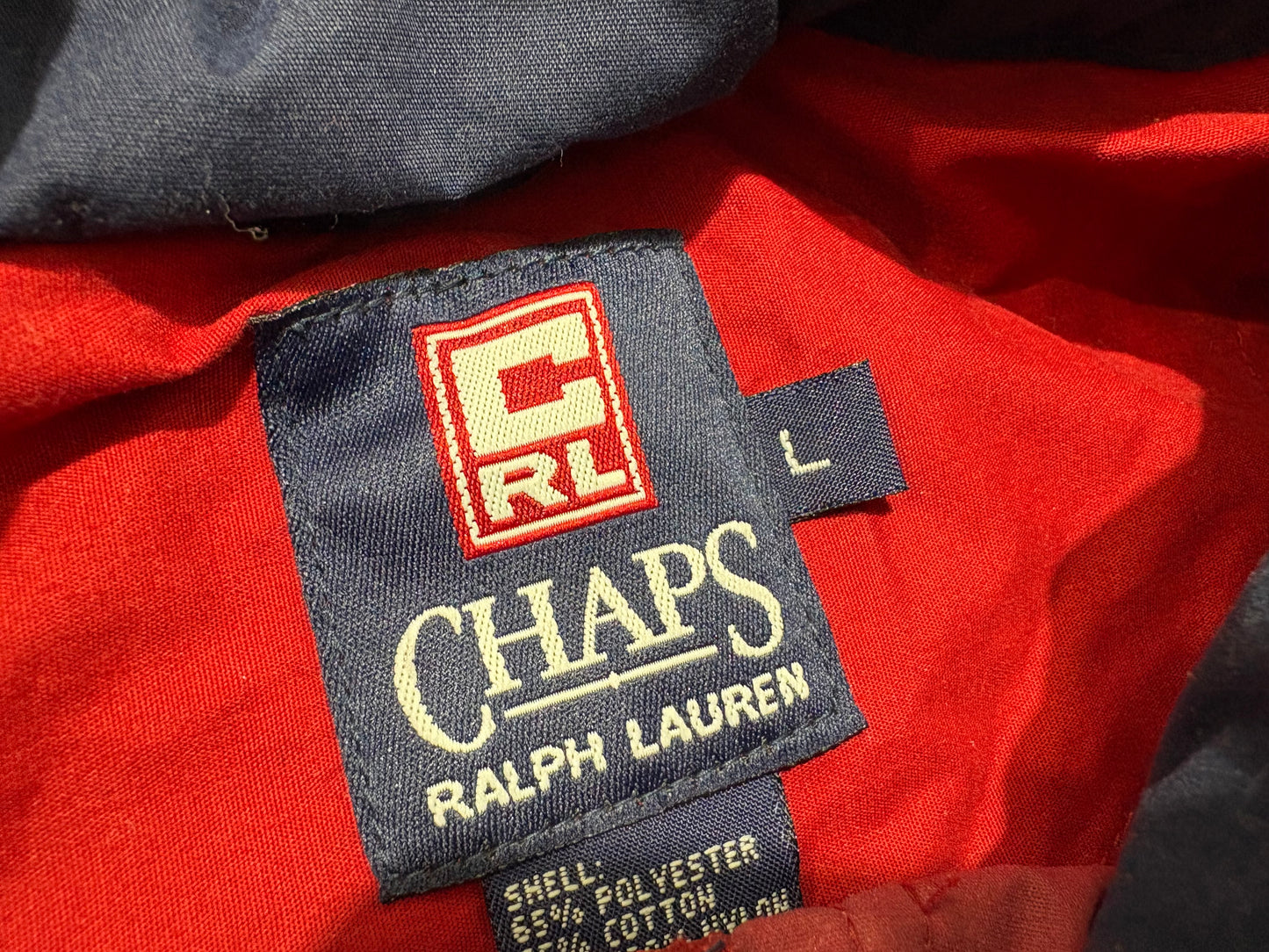 Chaps Ralph Lauren Quarter Zip Windbreaker - Red / Navy Size Large