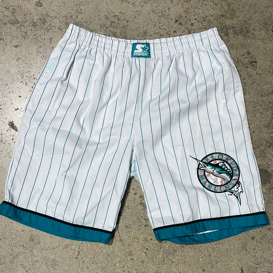 Florida Marlins Starter Pinstripe Shorts - White Size XL