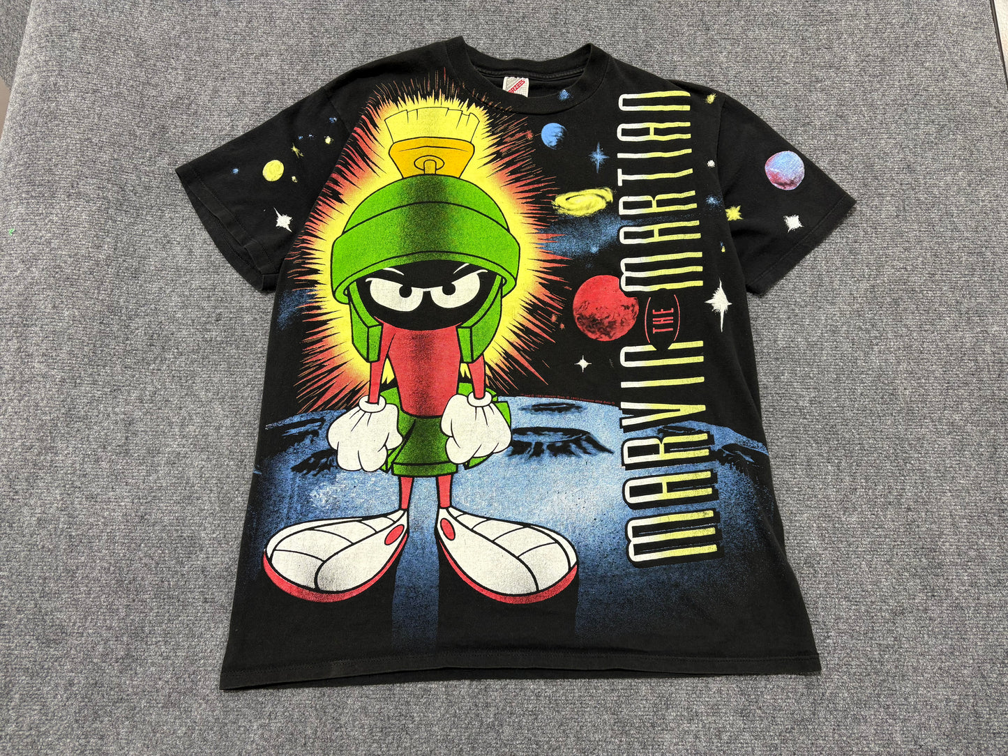 1993 Marvin The Martian All Over Print Tee - Black Size Large