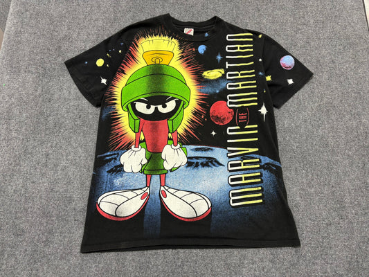 1993 Marvin The Martian All Over Print Tee - Black Size Large