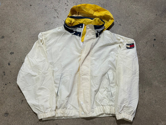 Tommy Hilfiger Packable Hood Jacket - White/Yellow/Navy Size XL