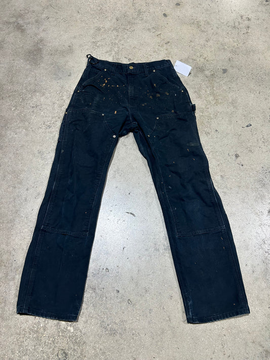 Distressed/Bleached Carhartt Double Knee Pants - Black Size 30x30