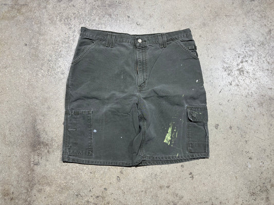 Carhartt Paint Splatter Cargo Shorts - Olive Green Size 38