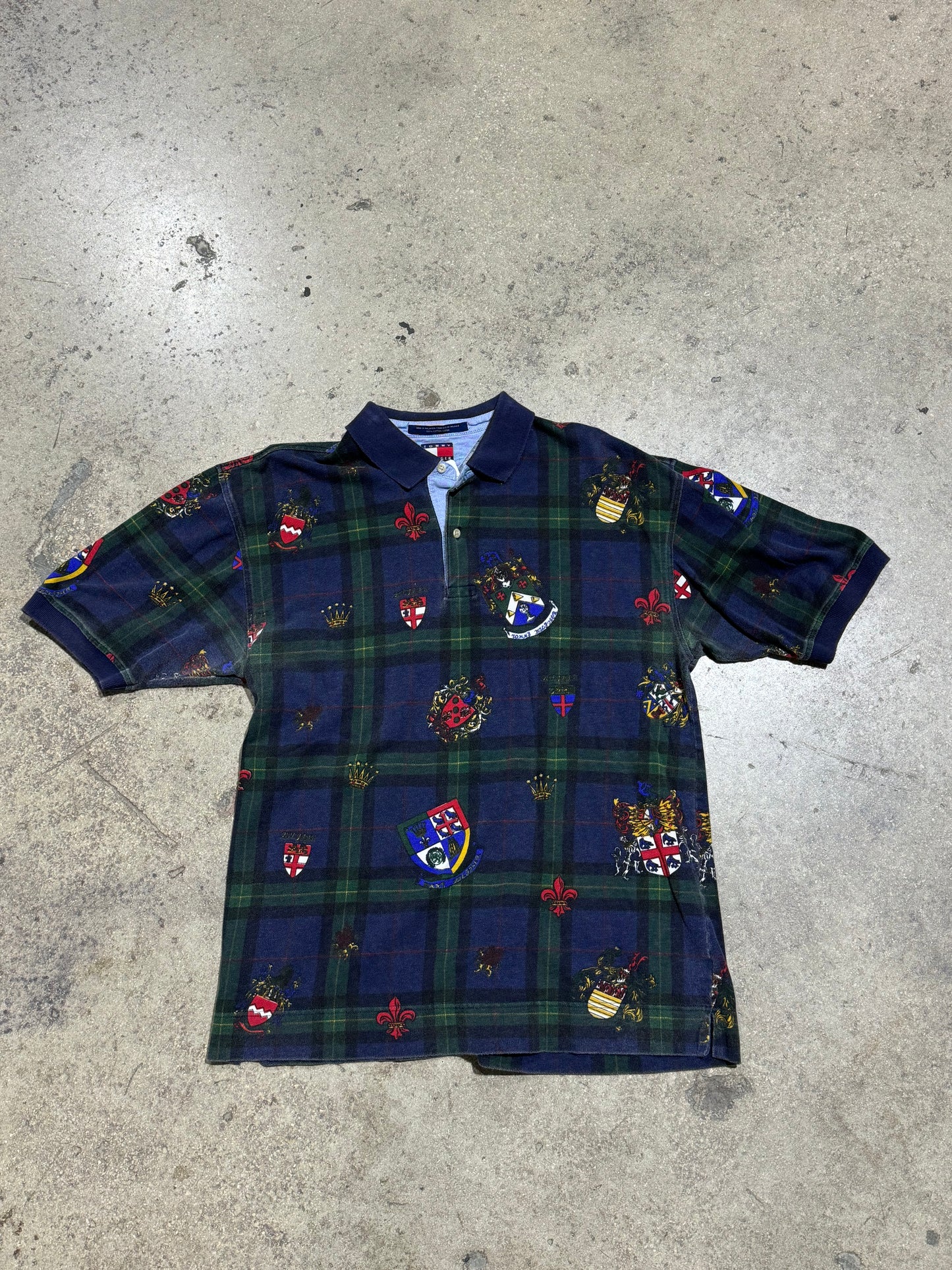 Tommy Hilfiger Multi Crest AOP Polo - Green/Navy Size XL