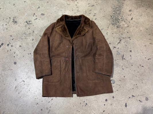 Suede Fur Lined Coat - Brown Size XL