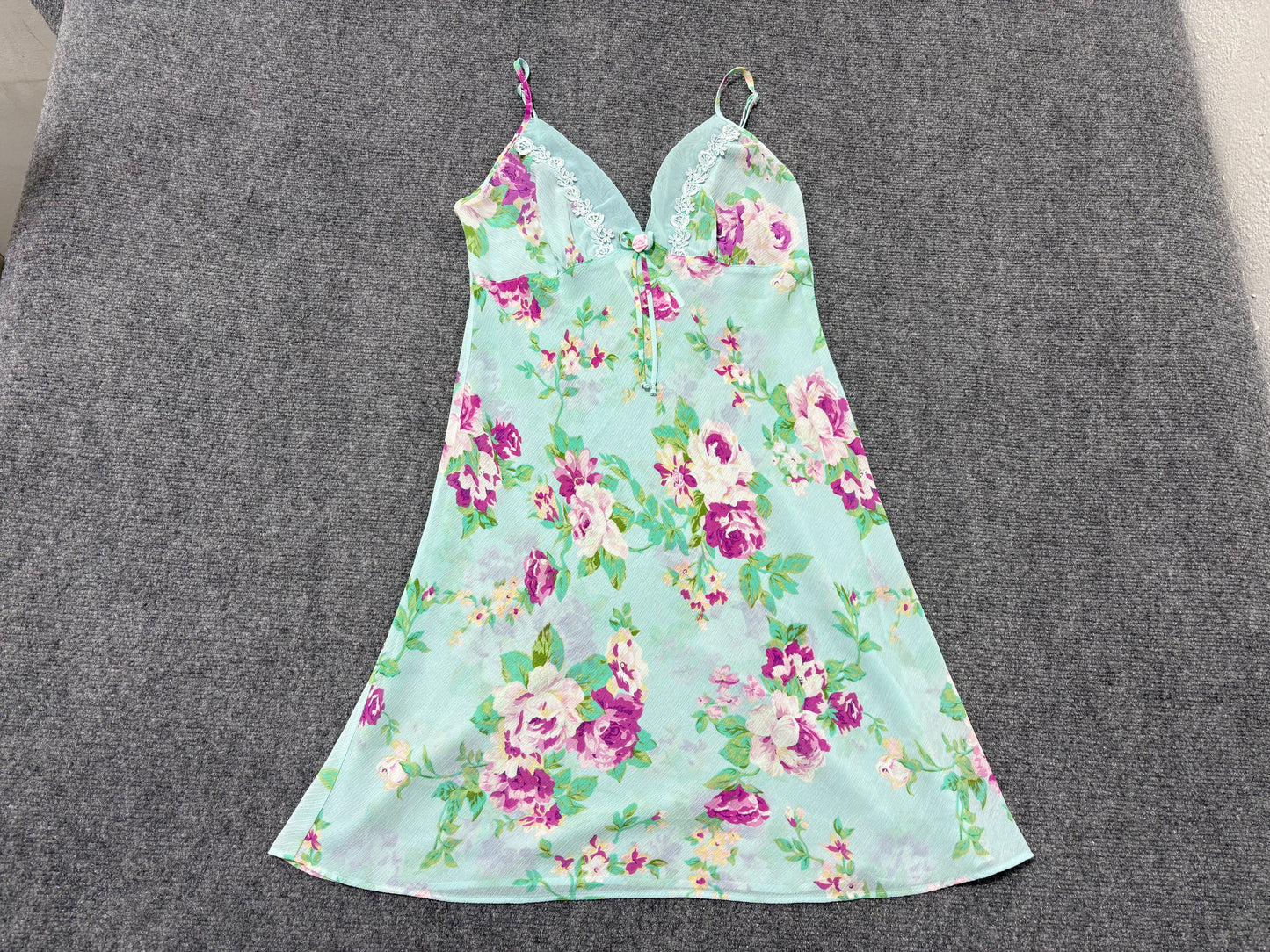 Enchanting Floral Dress - Teal / Pink Size Medium
