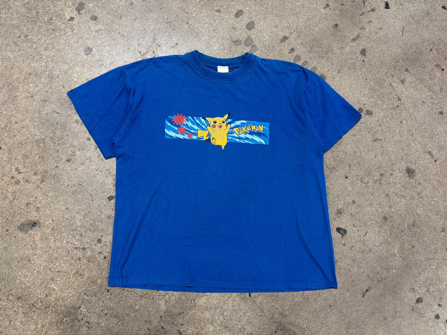 2000 Pikachu Pokemon Box Logo Tee - Blue Size XL