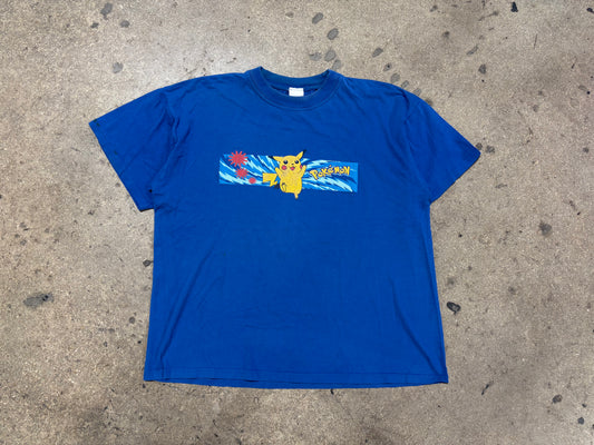 2000 Pikachu Pokemon Box Logo Tee - Blue Size XL