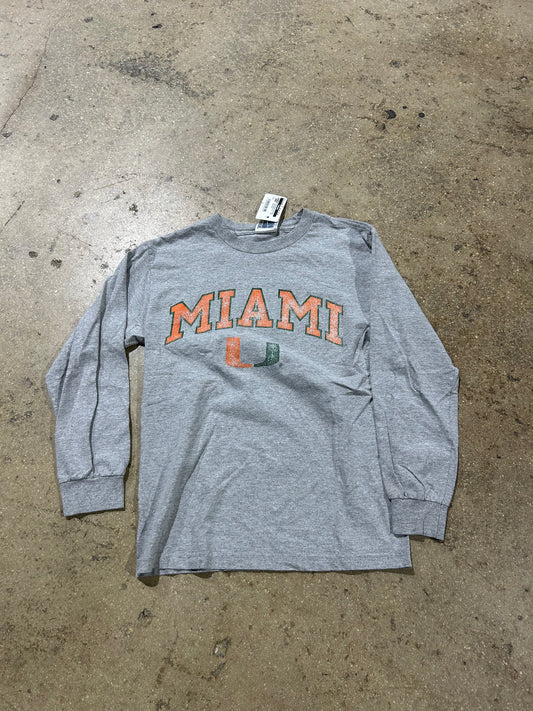 Faded Miami Hurricanes Long Sleeve Tee - Gray Size Small
