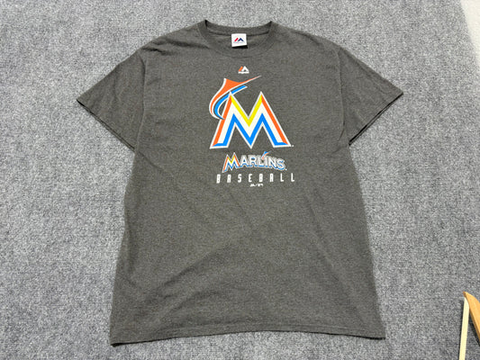Majestic Miami Marlins Logo Tee - Grey Size Large