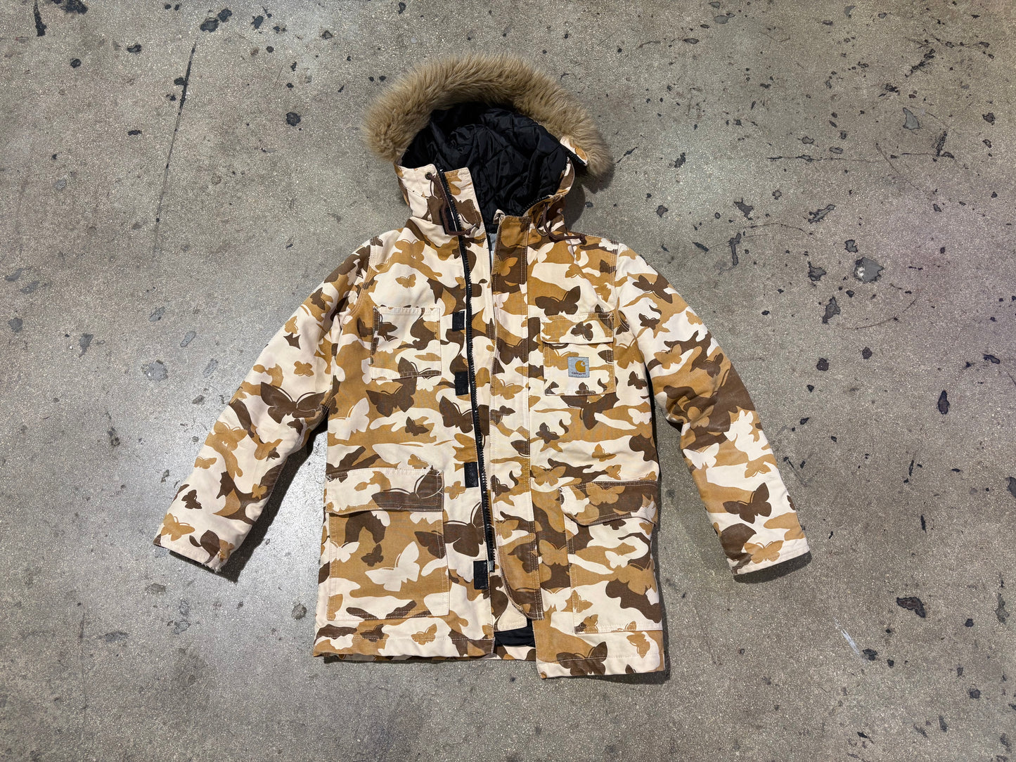 Carhartt Butterfly Camo Fur Lined Hood Jacket - Khaki Camo Size Small