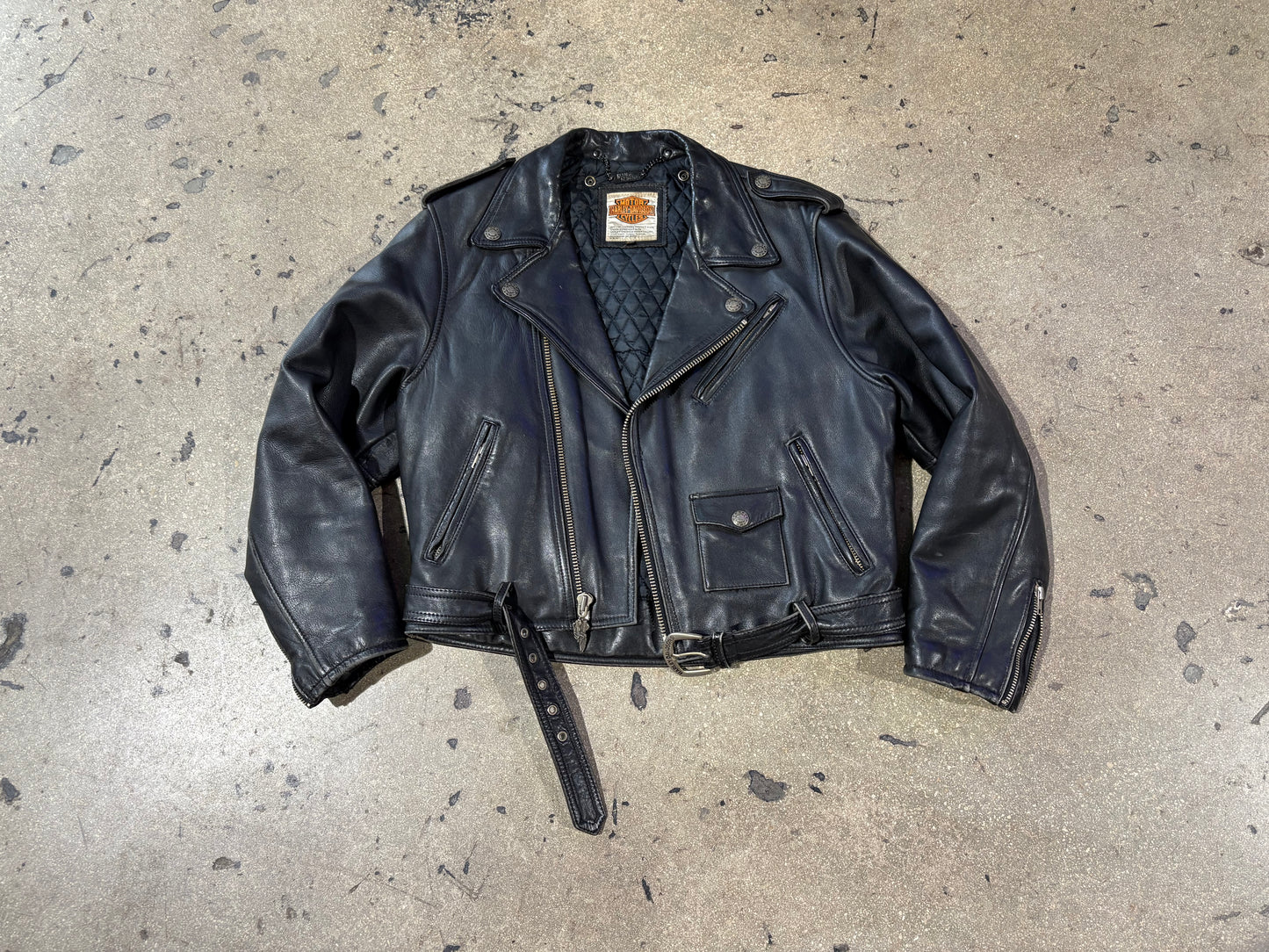 Harley Davidson Embossed Eagle Leather Biker Jacket - Black Size 40/Large
