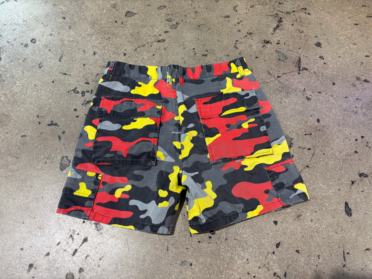 Camo Cargo Shorts - Red / Yellow Size 36