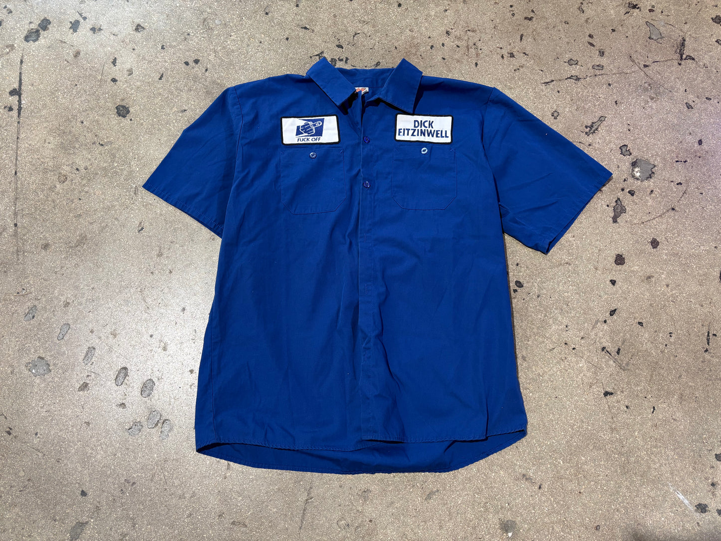 Dick Fitzinwell Fuck You Mechanic Shirt - Navy Size XL