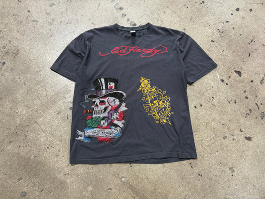 Ed Hardy Bedazzled Skull Tee - Grey Size XL