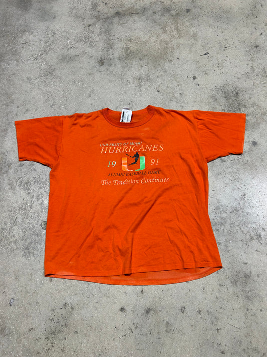 1991 University Of Miami Alumni Baseball Tee - Orange Size XXL