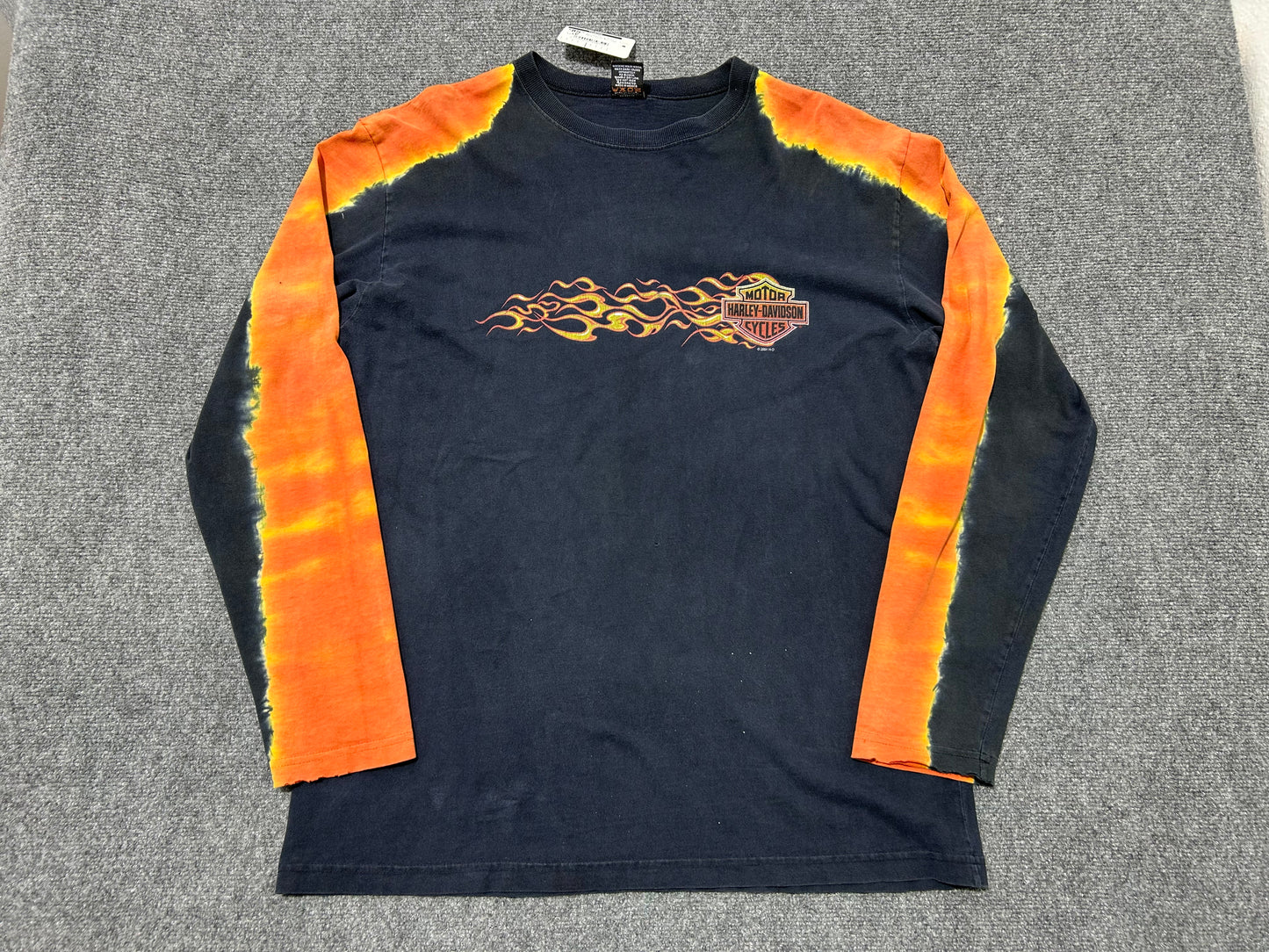 2001 Harley Davidson Tie Dye Flame Long Sleeve - Black / Orange Size Large