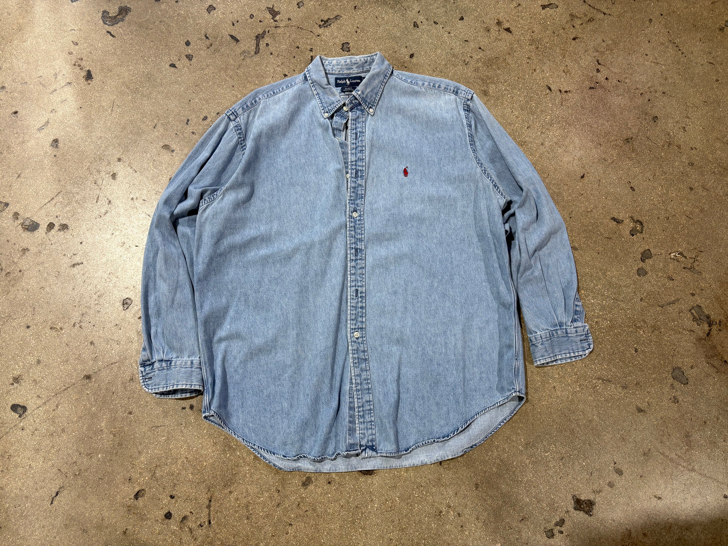 Ralph Lauren Long Sleeve Denim Button Down Shirt - Light Denim Size XL