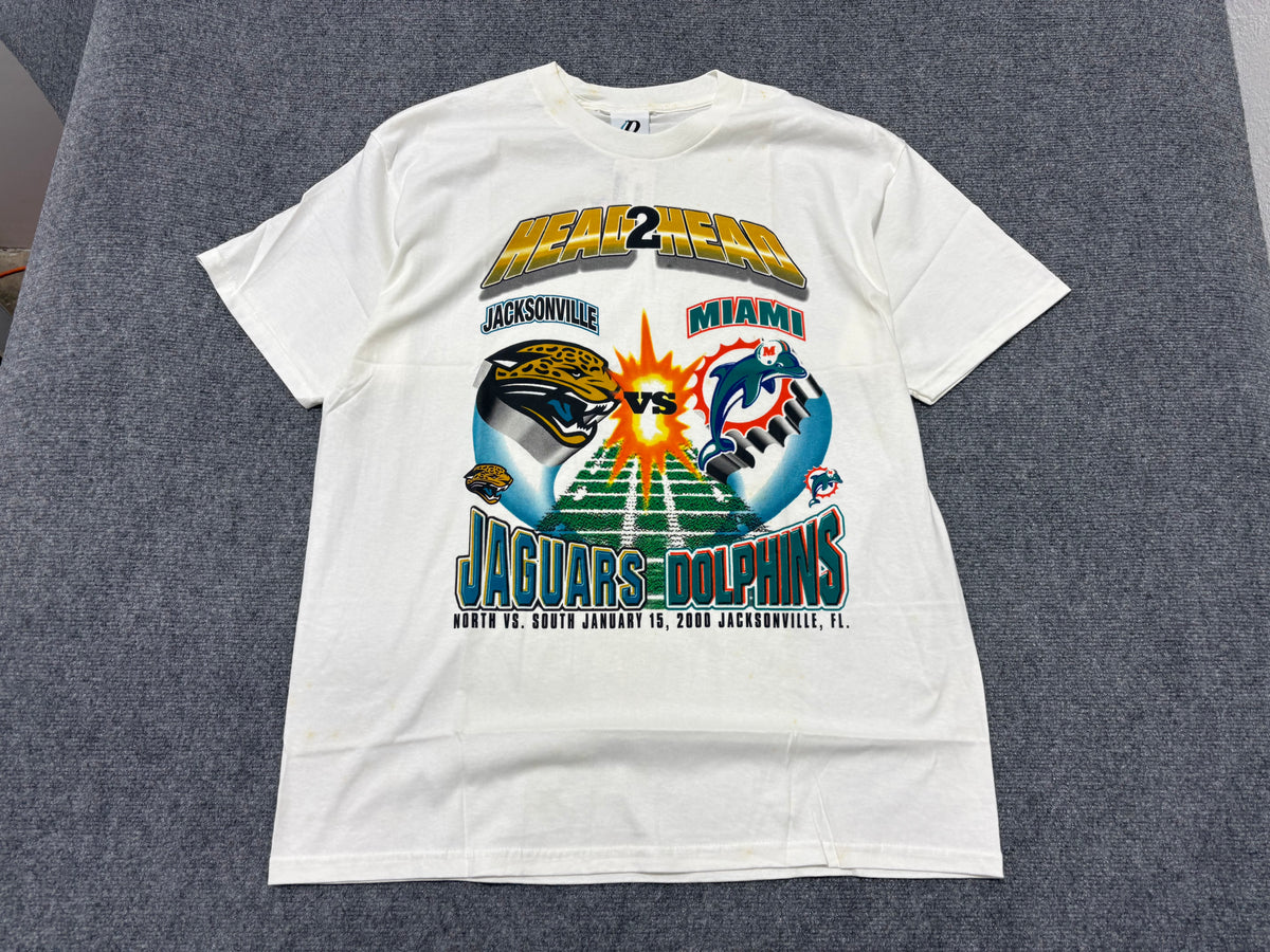 2000 Dolphins vs Jaguars Head 2 Head Tee - White Size XL