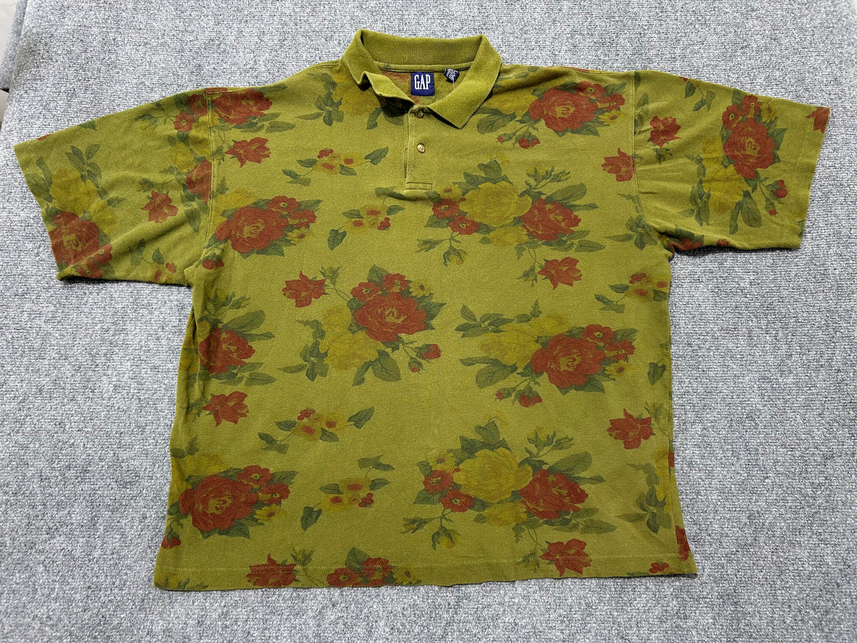 Gap AOP Rose Tee - Olive/Red Size XL