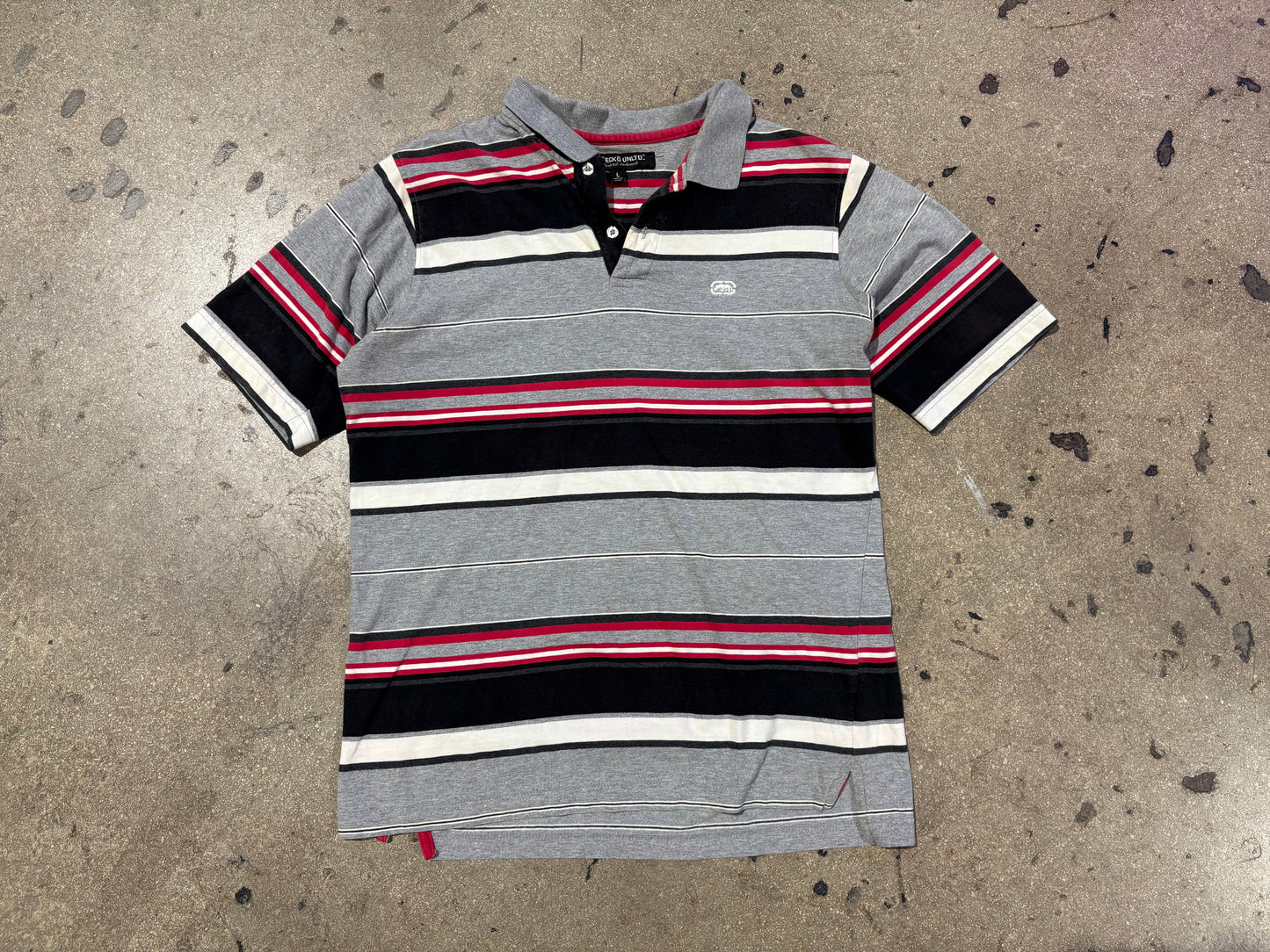 Marc Ecko Striped Polo Shirt - Grey/Red Size Large