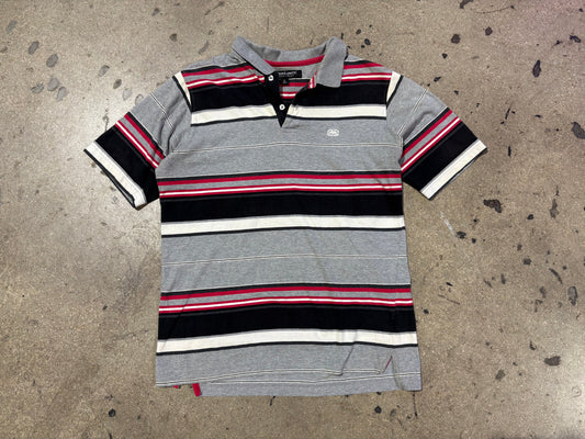 Marc Ecko Striped Polo Shirt - Grey/Red Size Large