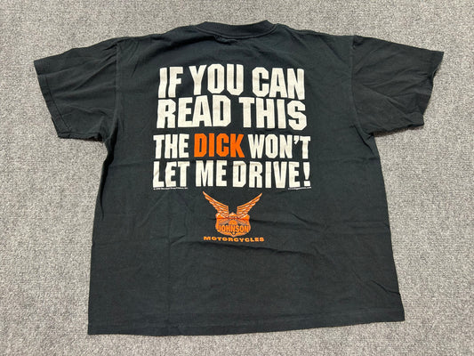 1998 Big Johnson If You Can Read This The Dick Won't Let Me Drive Tee - Black size Large