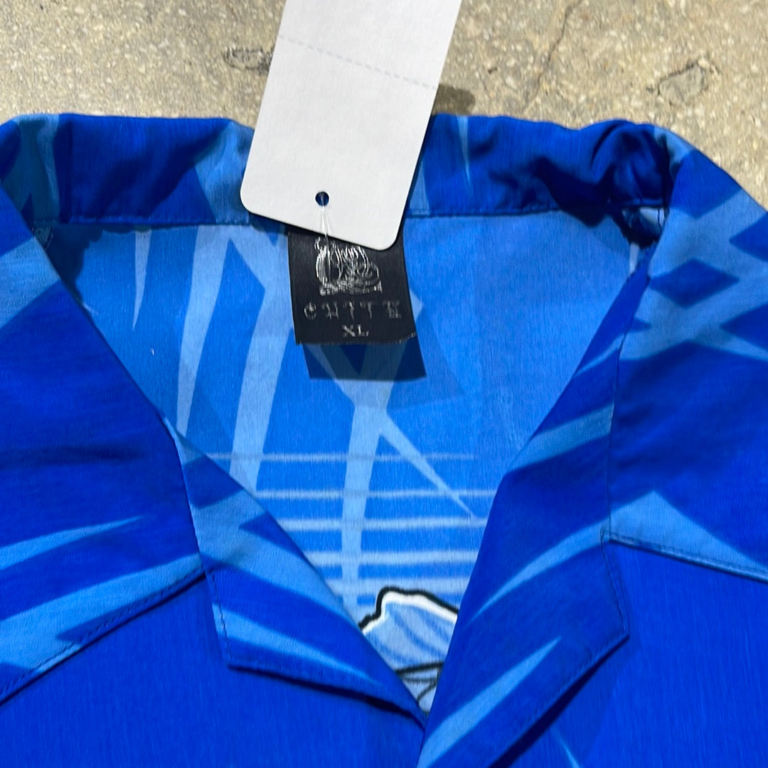 Skateboarding Dragons Rayon Button Up Shirt - Royal Blue Size XL