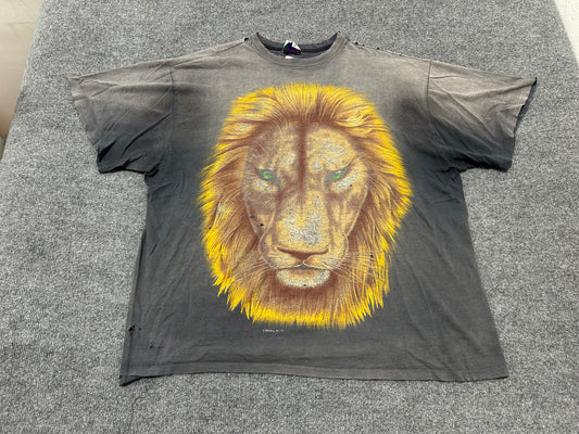 Thrashed Faded Lion Face Tee - Black Size XL