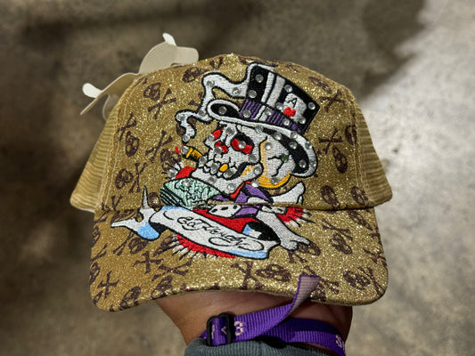 Ed Hardy Skeleton Pimp W/ Cigar Trucker - Gold