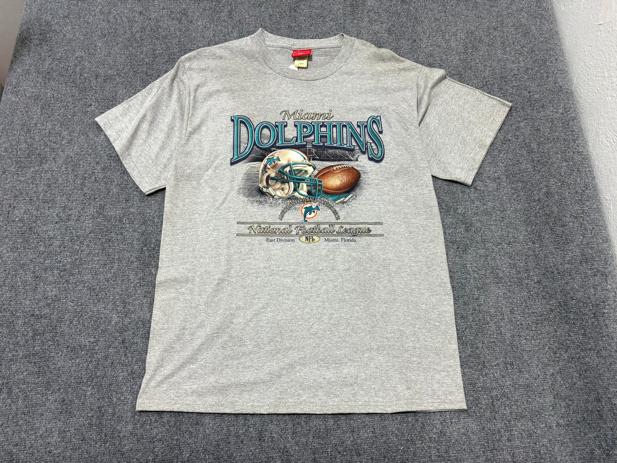 NEW Miami Dolphins Helmet & Ball Tee - Grey Size Large