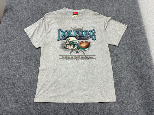 NEW Miami Dolphins Helmet & Ball Tee - Grey Size Large