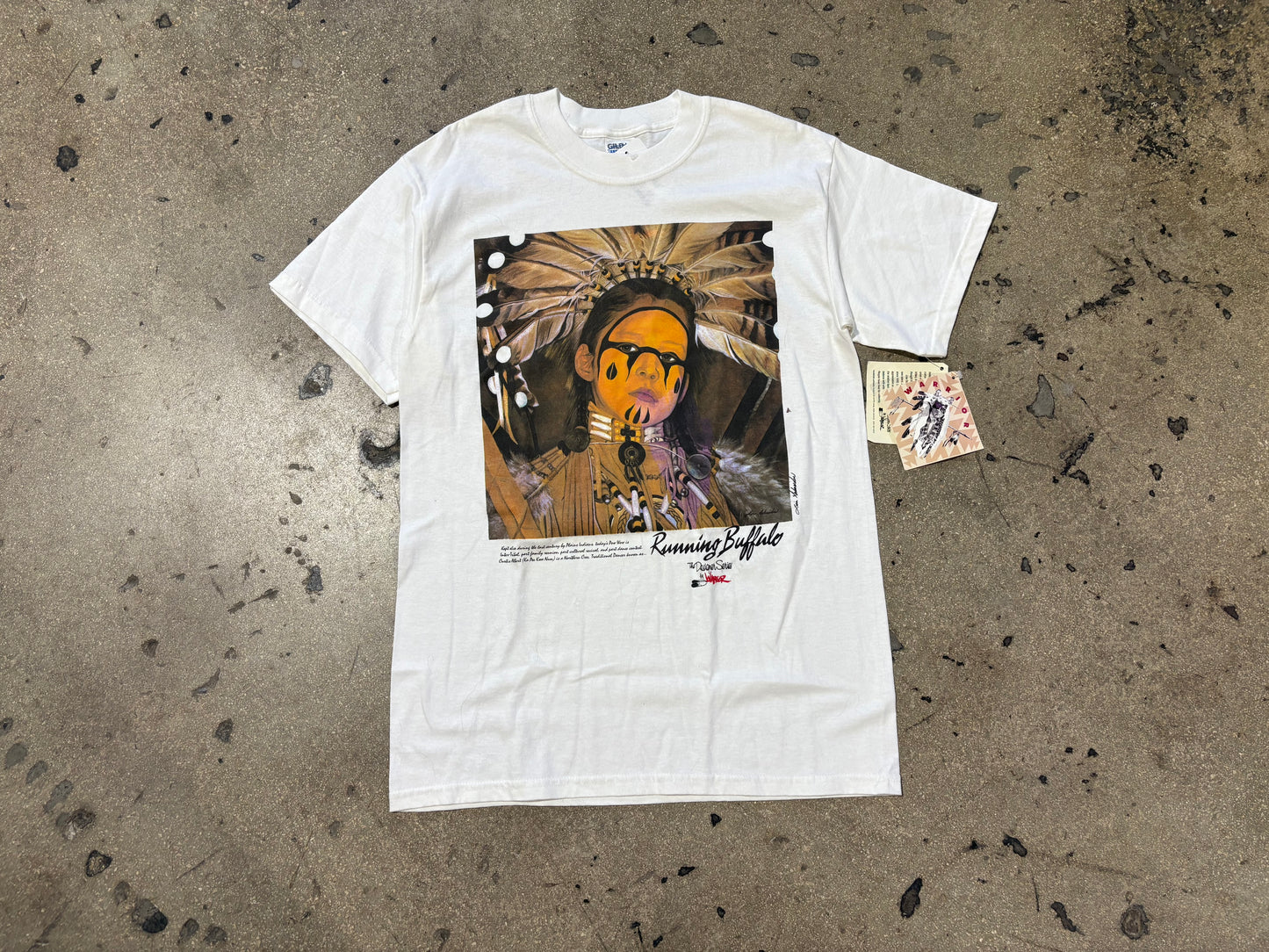 Running Buffalo Native American Girl Tee - White Size Medium