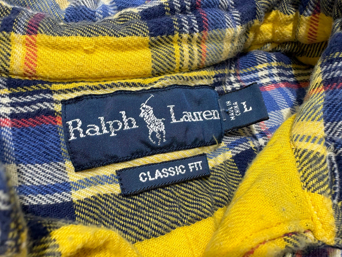 Polo Ralph Lauren Button Up Flannel Shirt - Yellow Size Large