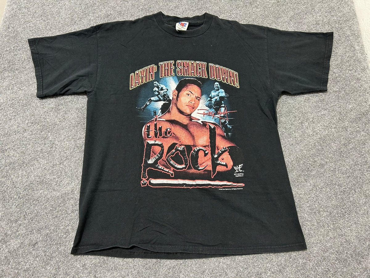 1999 WWE The Rock Layin The Smack Down Tee - Black Size XXL