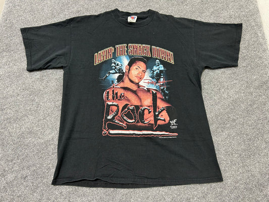 1999 WWE The Rock Layin The Smack Down Tee - Black Size XXL