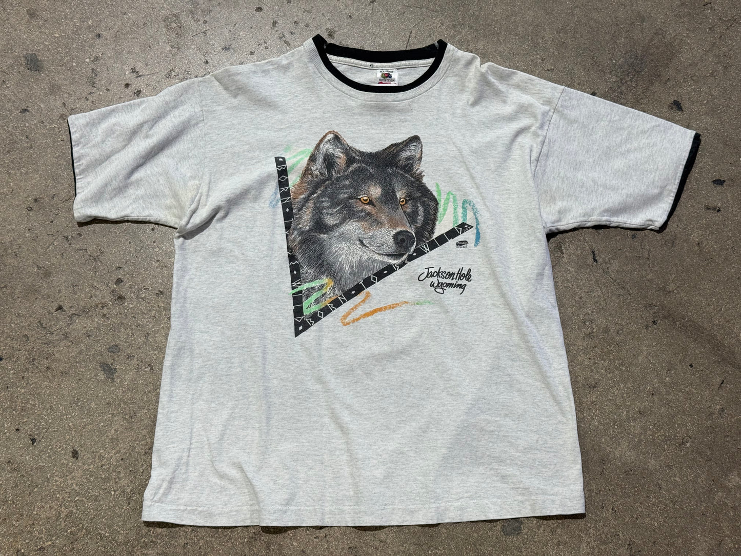 Jackson Hole Wyoming Wolf Ringer Tee - Grey Size XL