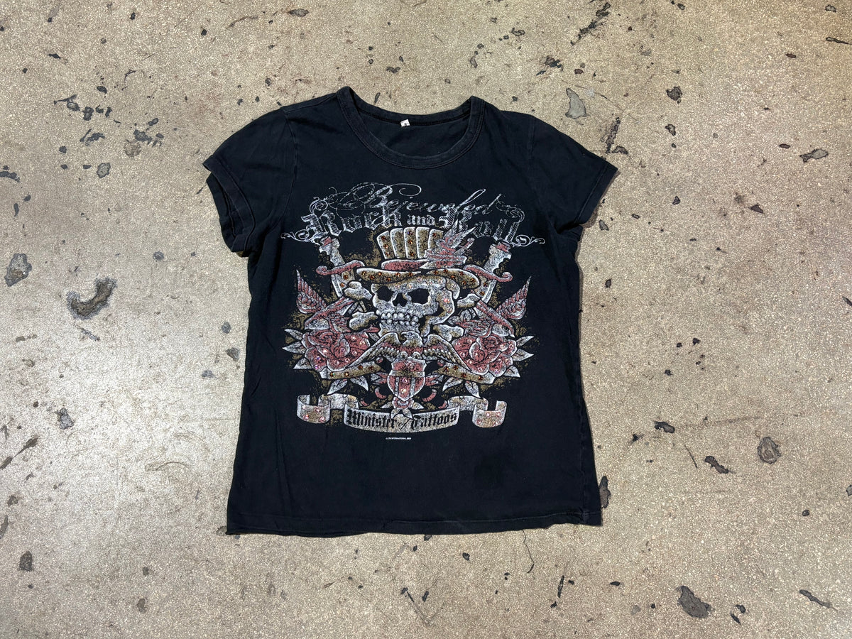 Rock n Roll Bedazzled Skull Tee - Black Size XL