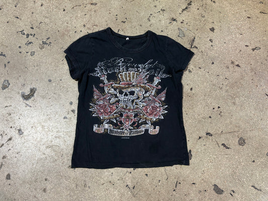 Rock n Roll Bedazzled Skull Tee - Black Size XL