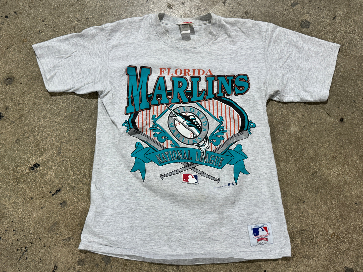 1991 MLB Florida Marlins Tee - Grey Size Large